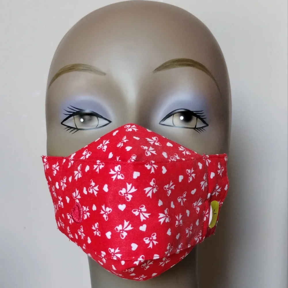 Anti Fog Hearts/Ribbon/Bows Theme Reversible 2ply Cotton Small Children Mask